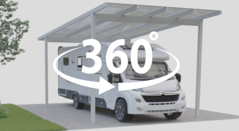 360 Grad Ansicht vom Duroport Caravan Einzelcarport aus Alu